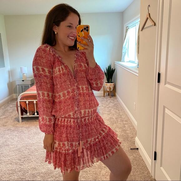 LoveShackFancy Pink Floral Silk Mini Dress XS/S - Picture 2 of 13